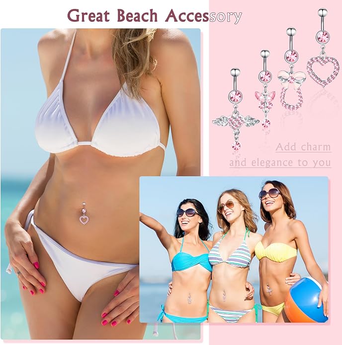 Junkin 20 Pcs 14G Dangle Belly Button Ring, Dangling 316L Surgical Navel Rings Cubic Zirconia Belly Piercing Jewelry