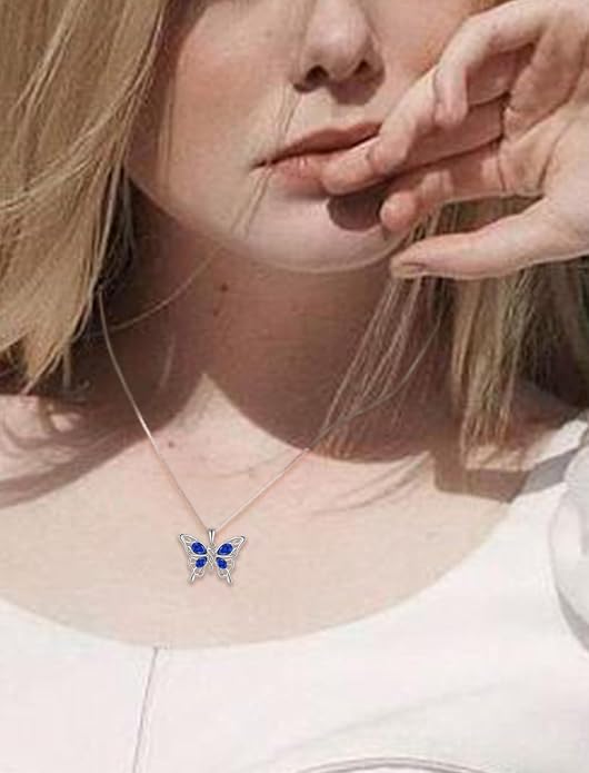 Butterfly Necklace 925 Sterling Silver Celtic Knot Pendant Teardrop Birthstone Twisted Jewelry for Women