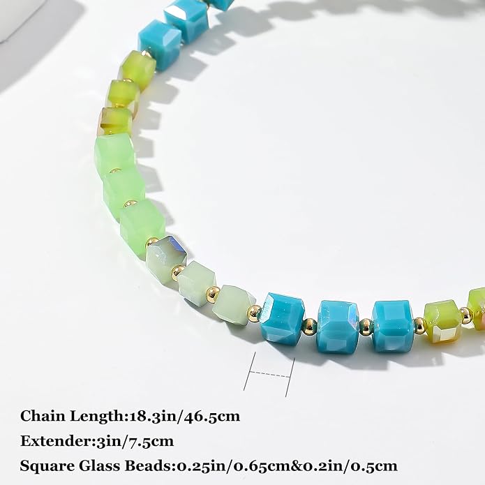 LALAPPLE Colorful Beaded Gemstone Necklace for Women, Boho Rainbow Bead Choker with Natural Stone Crystal Beads, Handmade Summer Beach Necklace Jewelry