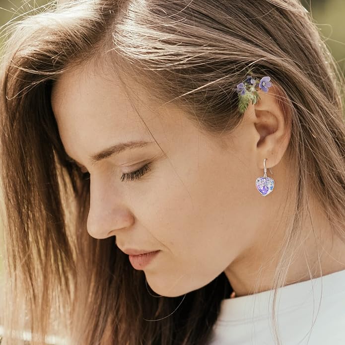Dangle Earrings Sterling Silver Moonstone/Turquoise/CZ/Crystal Earrings for Women Tree of Life Animal Filigree Leverback Earrings Jewelry Gifts