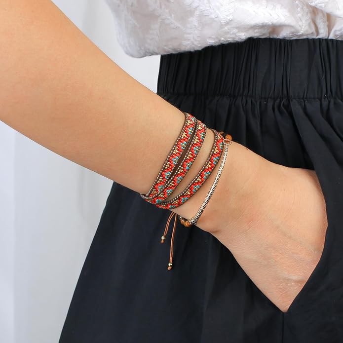 KELITCH New Women Friendship Bracelet Leather Wrap Bracelets Bangle Handmade Stackable Jewelry