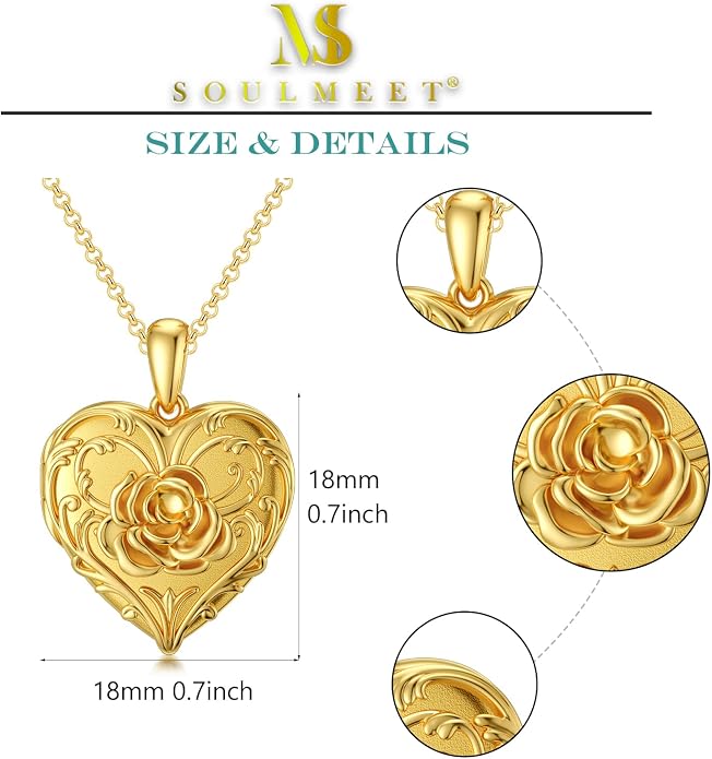 SOULMEET Personalized Silver Locket Necklace That Holds Pictures Photo Keep Someone Near to You, Memorial Custom Lockets Necklaces Letters Engraving for His Her