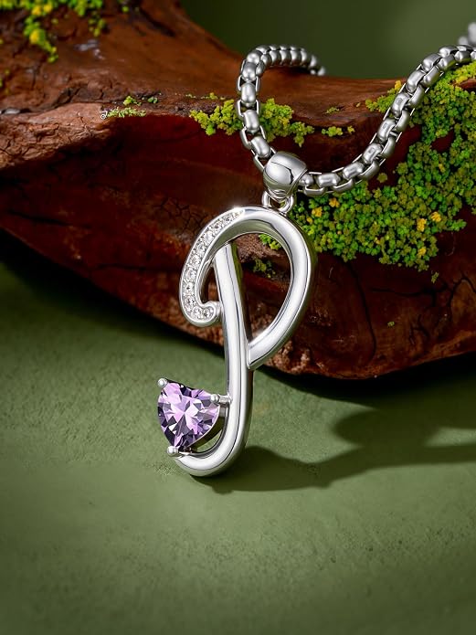 Birthday Gifts for Women Alphabet A to Z Initial Birthstone Pendant Necklaces for Women - 18k White Gold Plated Personalized Name Jewelry Anniversary Graduation Gifts for Wife Her Daughter Girlfriend(with Gift Box)