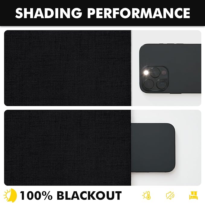 MIULEE 100% Blackout Linen Curtains for Bedroom 42 x 96 Inch Black 2 Panels | Thermal Insulated, Room Darkening Drapes for Living Room, Back Tab Rod Pocket Pinch Pleated, Solid Luxury Decor