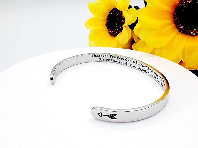 Dczosily Inspirational Bracelets for Women Stainless Steel Cuff Bracelet Engraved Jewelry Motivational Bangles Personalized Gifts for Best Friend/Mom