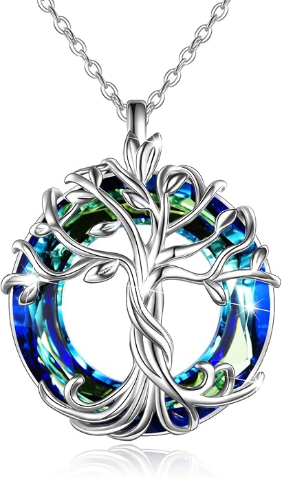 TOUPOP Tree of Life Necklace Gifts for Women 925 Sterling Silver Family Tree Pendant with Crystal Birthday Irish Jewelry Gifts for Women Her Wife Mom
