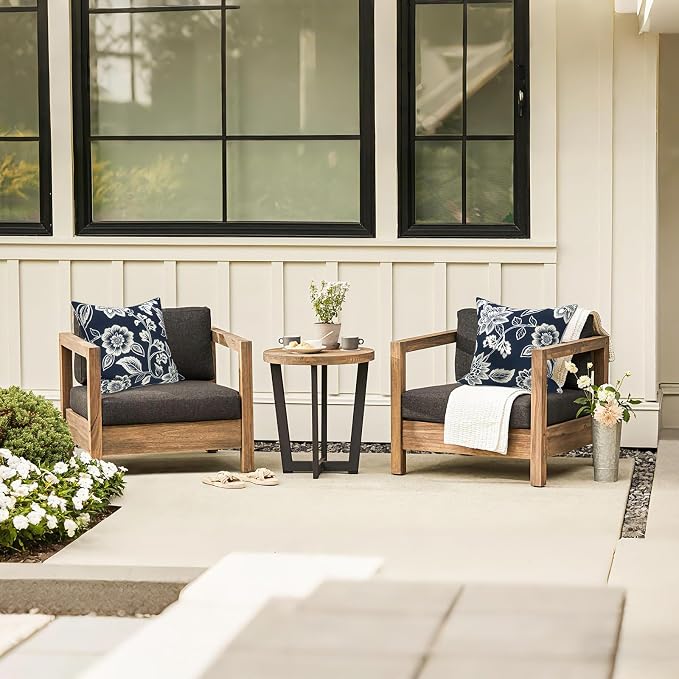 LVTXIII Outdoor Throw Pillows 18x18 Patio Waterproof Square Pillows with Piping Fade Resistant Accent Pillow for Spring Summer Garden Decoration, Set of 2, Elegant Vines Navy