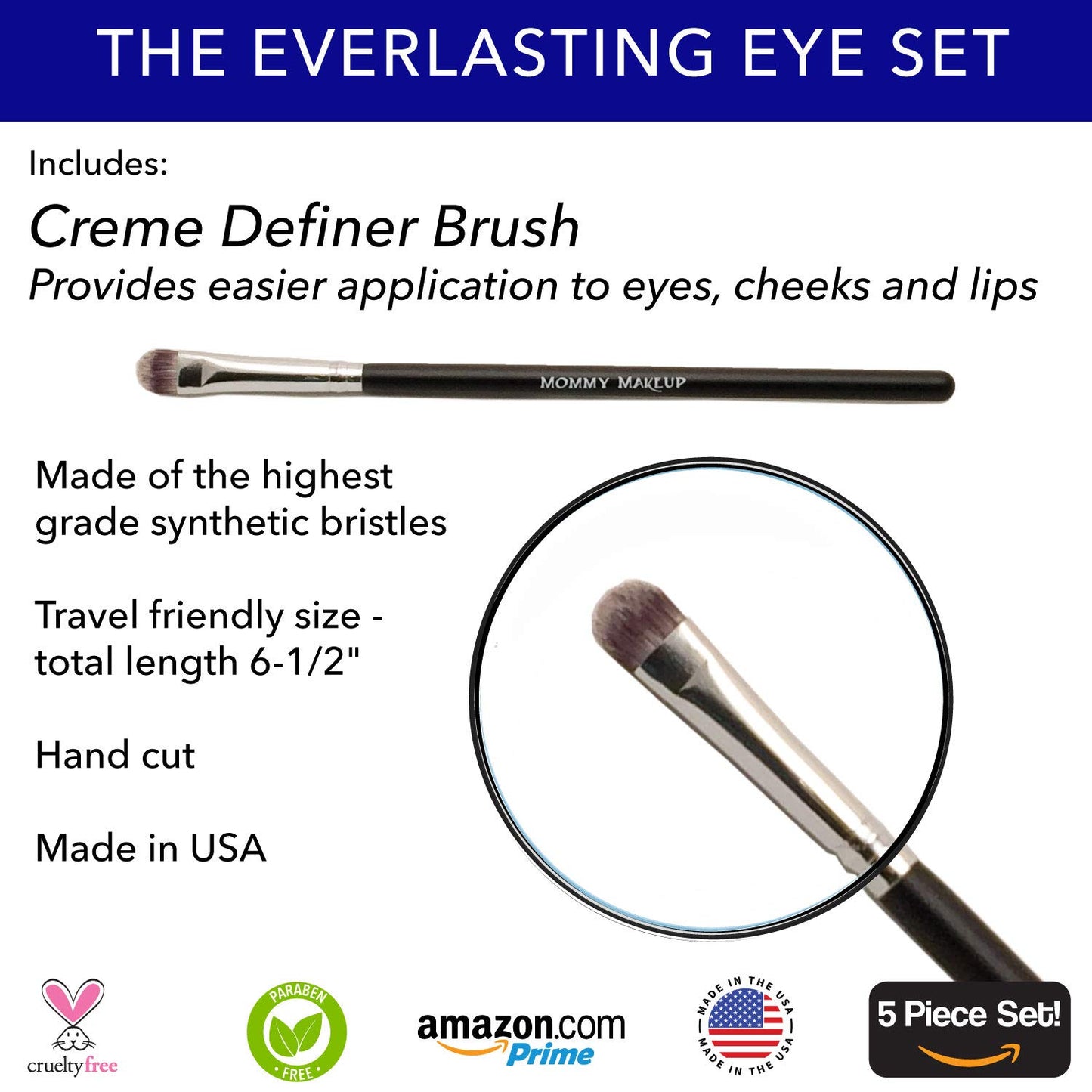 The Everlasting Eye 5 Piece Waterproof Makeup Set. Gel Eyeliner, Creme Eyeshadow, 2 brushes and Mesh Bag. Paraben-free, Talc-free, Cruelty-free. Anna/Black Beauty 1201