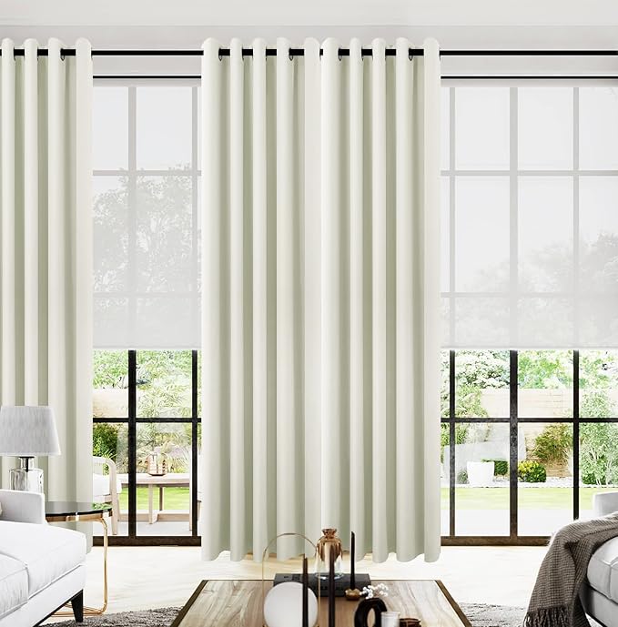KOUFALL Drapes for Living Room,Half Blackout 72 Inch Wide 96 Inches Long Curtains 2 Panel Set with Rings Top,Natural Linen Color