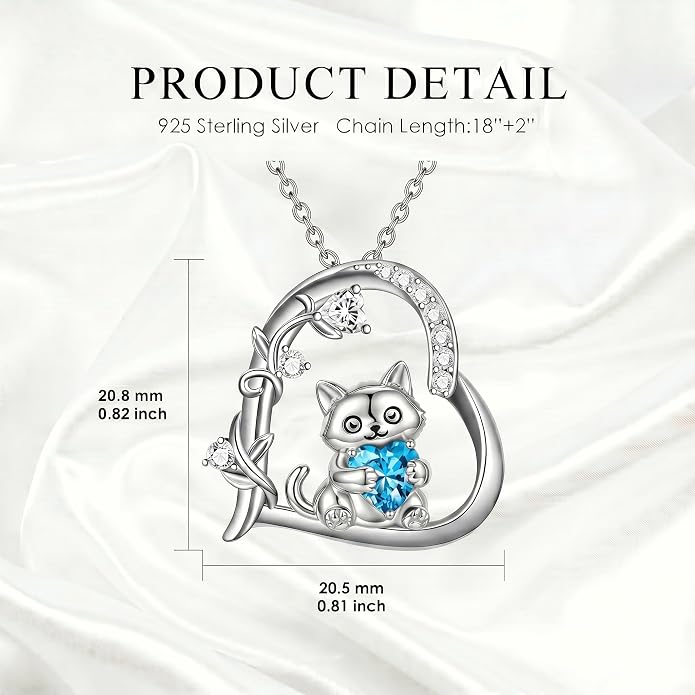 PELOVNY Teddy Bear Necklace for Women 925 Sterling Silver Bear/Highland Cow/Fox/Cat/Axolotl Birthstone Necklace Christmas Birthday Jewelry Gifts for Mom Daughter Wife Sister