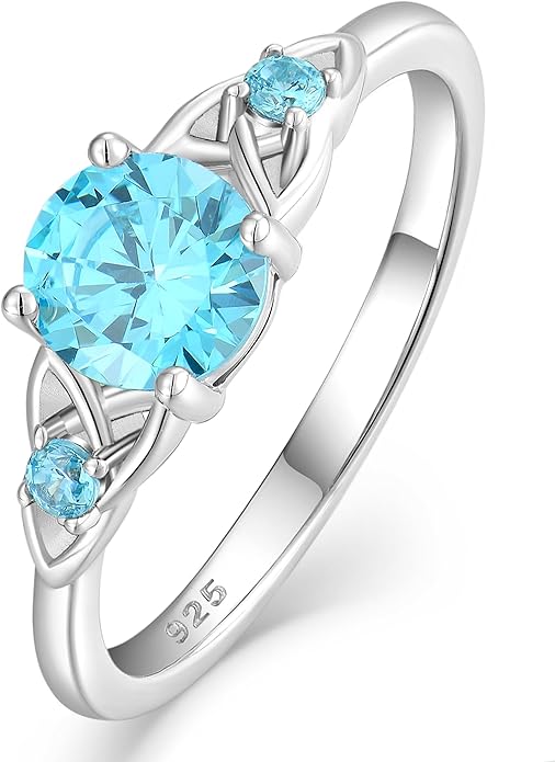 Celtic Knot Rings for Women 925 Sterling Silver Solitaire Ring Wedding Engagement Band Round Birthstone Jewelry Size 5-10