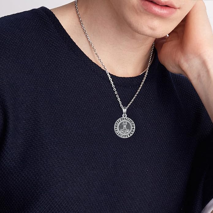 VONALA Halloween Necklace Sterling silver Pirate Skull Thor Hammer Wolf Compass Necklace for Men Compass Urn Necklace for Ashes Nordic Viking Jewelry Women