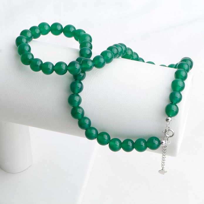 Kakikaki Natural Agate Choker Necklace Sterling Silver Round Beads Strand Necklace for Women