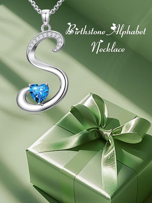 Birthday Gifts for Women Alphabet A to Z Initial Birthstone Pendant Necklaces for Women - 18k White Gold Plated Personalized Name Jewelry Anniversary Graduation Gifts for Wife Her Daughter Girlfriend(with Gift Box)