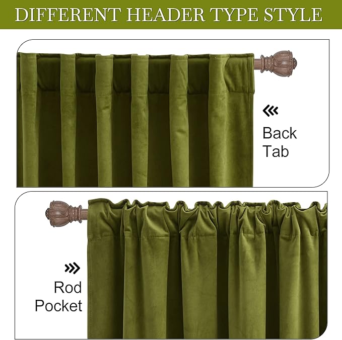 RYB Home Green Curtains 108 inches Long, Plush Velvet Curtains, Thermal Insulated Darkening Window Treatment for Living Room, Privacy Drapes for Guest Room, W52 x L108, 2 Panels