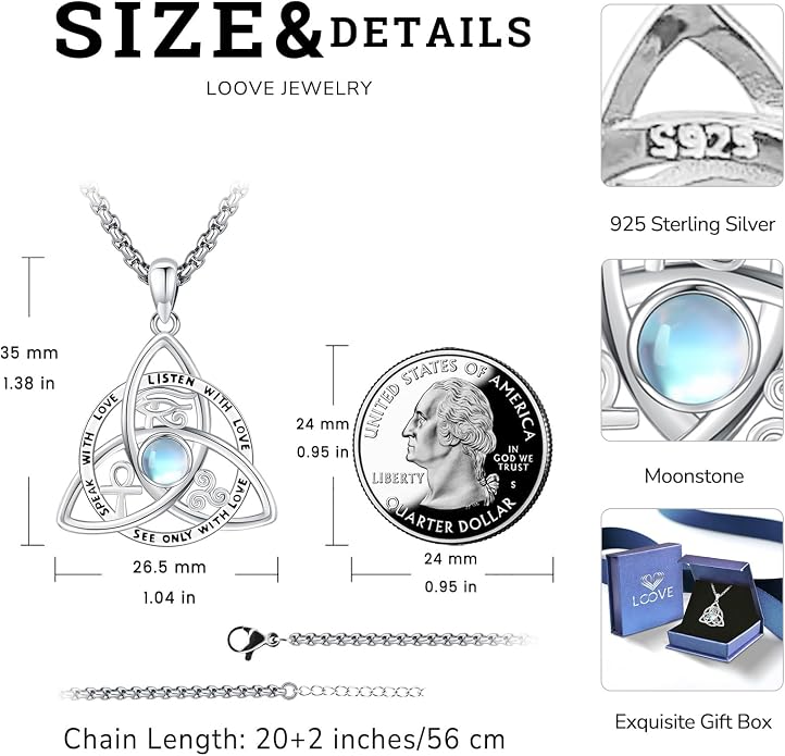 Pentagram Necklace Sterling Silver Triple Moon Goddess/Celtic Knot Witches Knot/Ankh/Sun and Moon/Hecate/Lilith/Santa Muerte/Tetragrammaton Pendant Necklace Pagan Wiccan Magic Egyptian Amulet Jewelry for Women Men