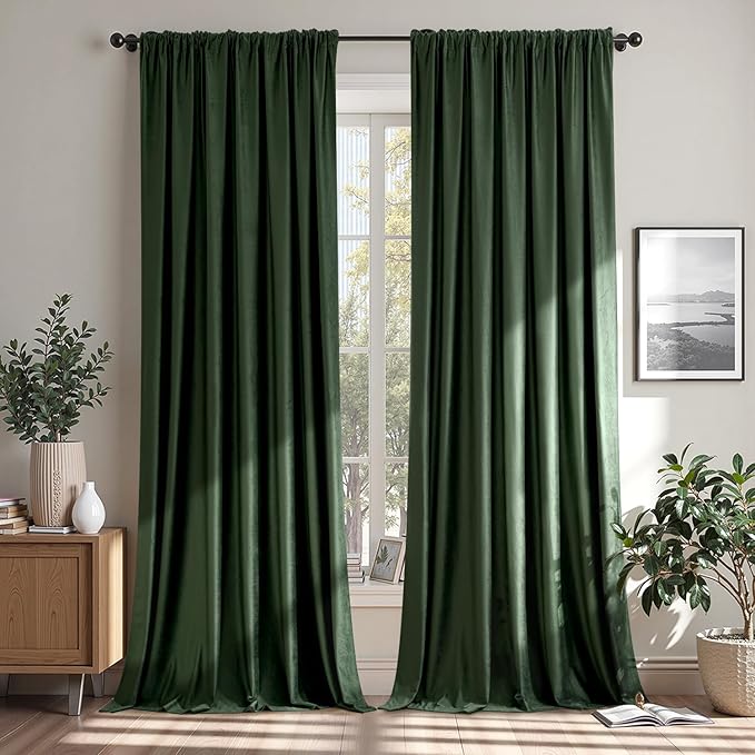 MIULEE Olive Green Blackout Velvet Curtains Drapes 84 Inch Long 66"x84" | Luxurious Bedroom Living Room Decor, Room Darkening, Thermal Insulated, Rod Pocket Design, Super Soft Fabric