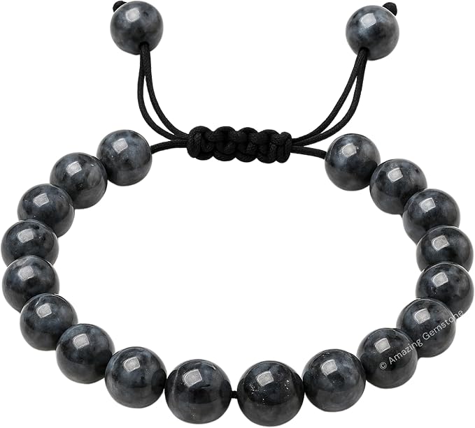 Amazing Gemstone Larvikite Bracelet for Women Men's Gifts - Protection Healing Crystal Bracelet - 8mm Gemstones Beaded Adjustable Bracelet Pulseras para Hombres Mujer Stocking Stuffers
