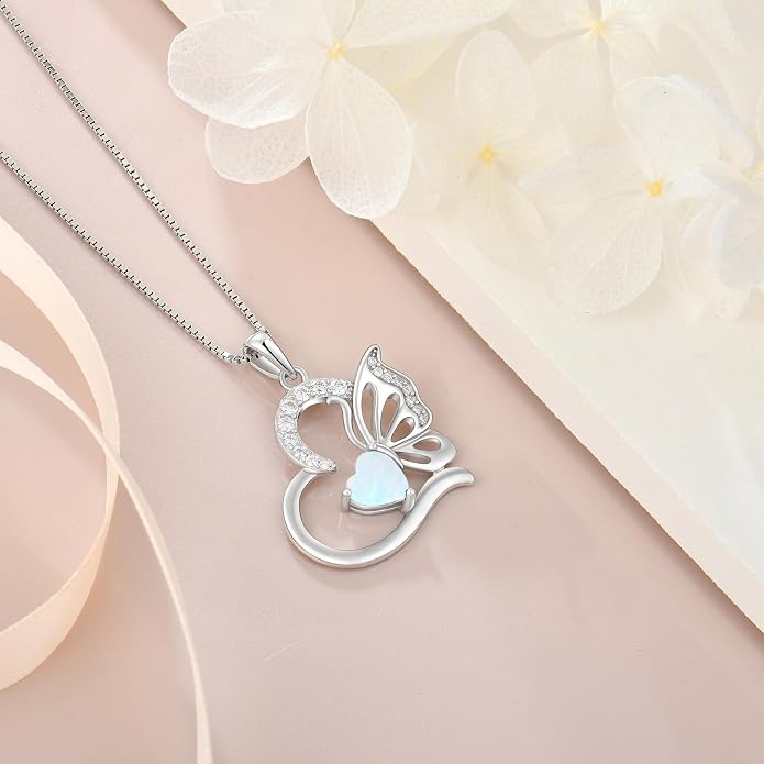Butterfly Necklace for Women 925 Sterling Silver Heart Pendant Birthstones Jewelry Gift