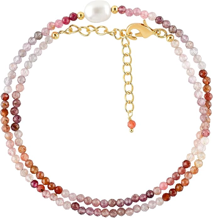 InfinityGemsArt Gemstone Gold Necklace For Women, Birthstone Natural Crystal Stone With Freshwater Pearl Beaded Jewelry, Gold Plated 18 Inch Chain
