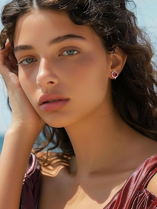 Silvora 925 Silver 8MM Cubic Zirconia Birthstone Clip On Stud Earrings Round Non Pierced Earrings For Women,Come with Box