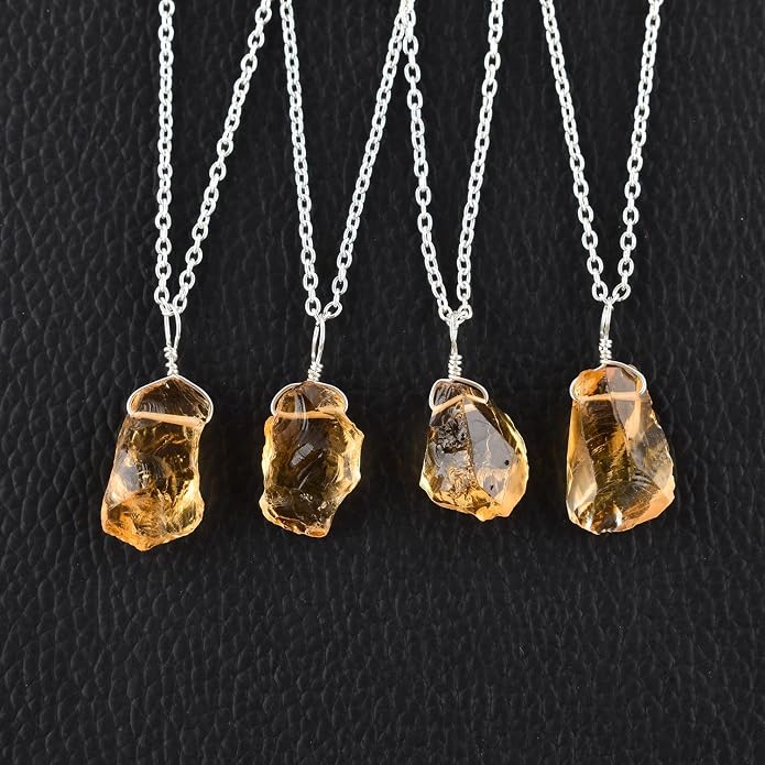 Raw Gemstone Dainty Pendant Necklace for Women, Natural Birthstone Handmade Jewelry, Healing Chakra Crystal, Silver Plated Chain 18" Birthday Gift for Her
