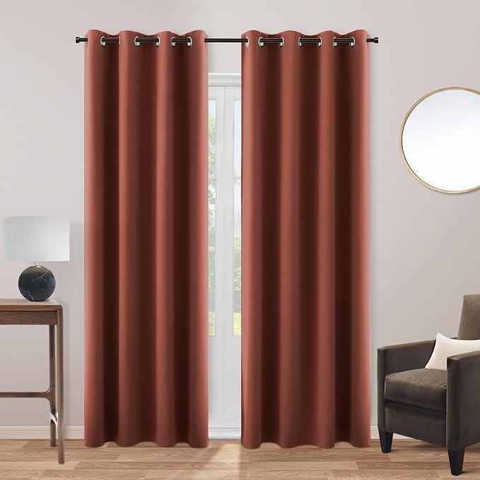 KOUFALL Terracotta Boho Curtains Blackout for Bedroom,Vintage Cozy Farmhouse Rustic Blackout Fall Rust Color Earthy Western Curtains for Living Room 84 Inches Long 2 Panels Set