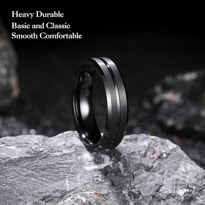 King Will Tungsten Carbide Wedding Band for Men Women-6/8/10mm Width Multicolor Available with Grooved Center Wedding Ring Suitable for Work, Gym Comfort Fit Size 4-16