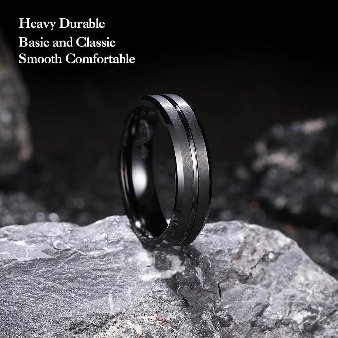 King Will Tungsten Carbide Wedding Band for Men Women-6/8/10mm Width Multicolor Available with Grooved Center Wedding Ring Suitable for Work, Gym Comfort Fit Size 4-16