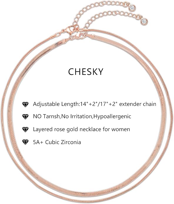 CHESKY 14K Gold/Silver Plated Snake Chain Necklace Herringbone Necklace Gold Choker Necklaces for Women Gifts Jewelry 1.5/3/5MM(W) 14"/16"(L) Mothers Day Gifts for Mom
