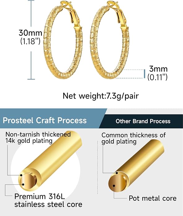 PROSTEEL 30/40/60/80/100mm Chunky Hoop Earrings For Women Gold Plated/Black Stainless Steel Hoops Earrings Statement Jewelry