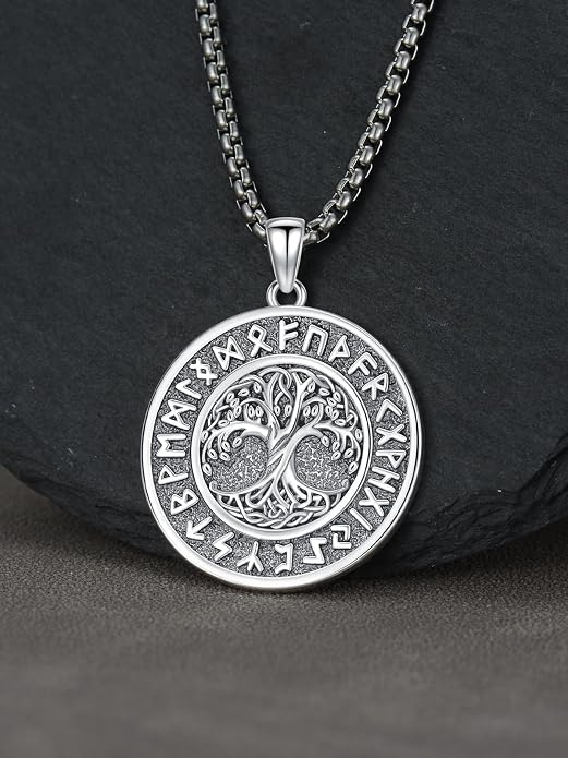 Viking Necklace for Men 925 Sterling Silver Viking Wolf/Thors Hammer/Vegvisir/Tree of Life/Compass Pendant Norse Necklace Amulet Talisman Christmas Gifts for Him Her