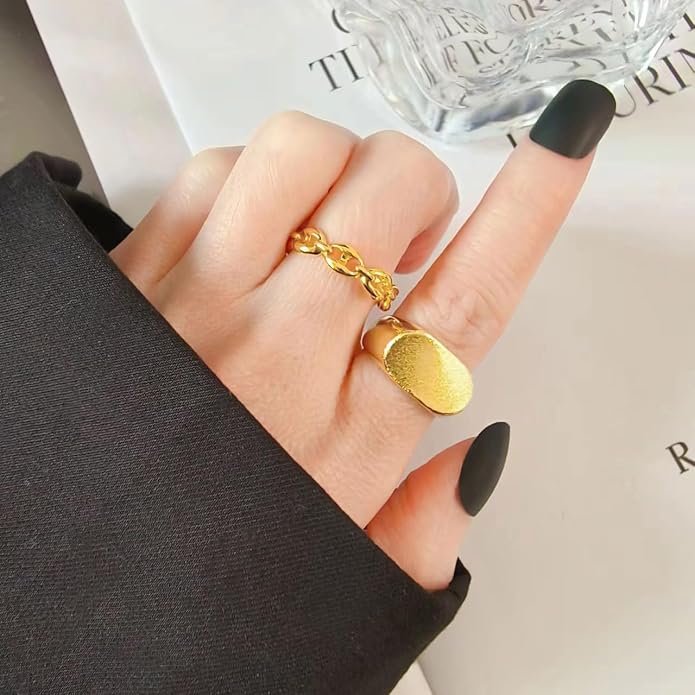 YBMYCM 3-10Pcs Dome Rings Set Chunky Gold Ring for Women Men 14k Gold Plated Thick Adjustable Statement Ring Gold/Silver