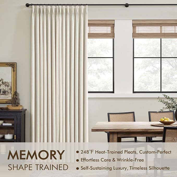 MIULEE Linen Pinch Pleated 100% Blackout Linen Curtains 96 Inch Length 2 Panels Set, Black Out Memory Trained Pleat Curtains Light Blocking Room Darkening Drapes for Bedroom Living Room Window