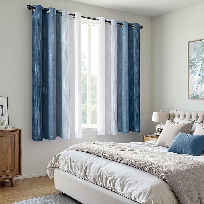 MIULEE Royal Blue and Greyish White Ombre Blackout Curtains, Full Room Darkening Thermal Insulated 63 Inches Long Drapes for Bedroom/Living Room Grommet Window Treatments Modern 52Wx63L, Set of 2
