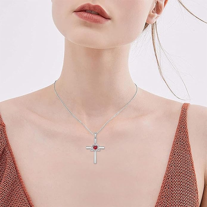 Celtic Cross Necklace 925 Sterling Silver Necklace for Women Birthstone Necklace Jewelry Gifts for Christmas Birthday or Anniversary Birthday
