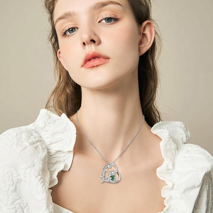 PELOVNY Teddy Bear Necklace for Women 925 Sterling Silver Bear/Highland Cow/Fox/Cat/Axolotl Birthstone Necklace Christmas Birthday Jewelry Gifts for Mom Daughter Wife Sister