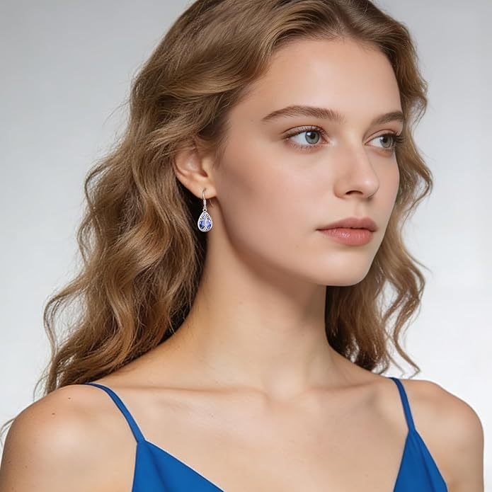 Eusense Sterling Silver Dangle Earrings for Women Tree of Life Animals Moonstone Turquoise Leverback Earrings Jewelry Gifts