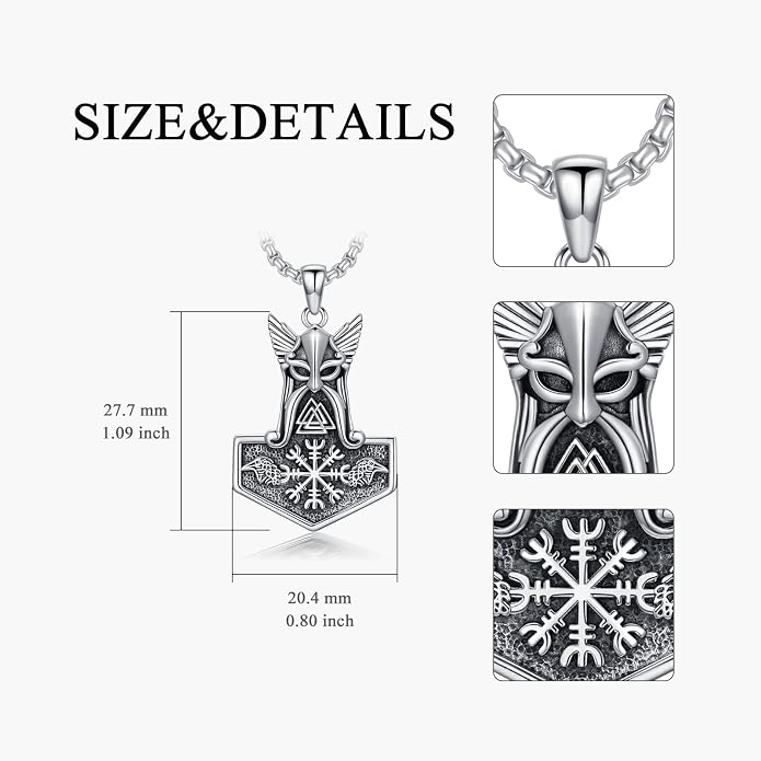 Thors Hammer Necklace 925 Sterling Silver Viking Mjolnir Pendant Mjolnir Jewelry for Men Women