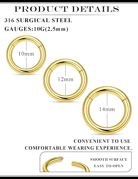 20G 18G 16G 14G 12G 10G 8G 6G 4G 2G Nose Rings Hoops 316l Surgical Steel Clicker Septum Lip Ring Tragus Helix Daith Rook Conch Snug Cartilage Lobe Earrings Hoop Piercing Jewelry For Women Men