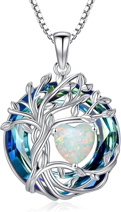 TOUPOP Tree of Life Birthstone Necklace Sterling Silver Pendant Birthstone Necklaces with Blue Crystal Anniversary Birthday Jewelry for Women Mom Wife Her