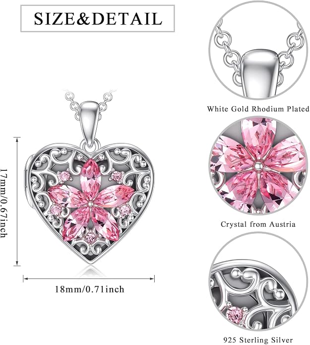 Dorunmo Personalized Locket Necklace 925 Sterling Silver that Holds Pictures Butterfly Birthstone Photo Heart Locket Custom Jewelry Congratulations New Beginnings New Job Gifts for Women