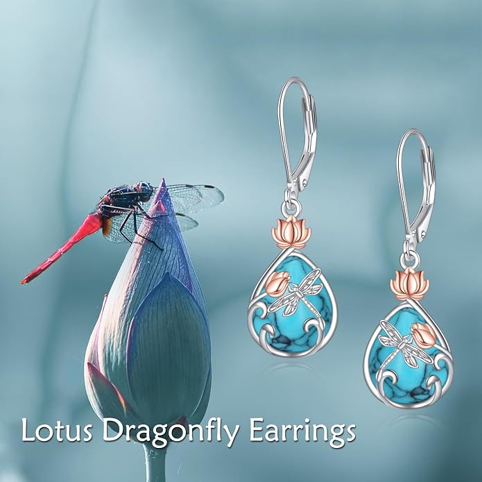 AOBOCO Teardrop Dangle Earrings for Women 925 Sterling Silver Moonstone Flower Filigree Leverback Jewelry Birthday