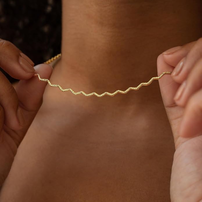 Dremmy Studios Dainty Gold Choker Necklace for Women 14K Gold Plated Coin Disc Figaro Layered Beaded Flat Mariner Sideways Cross Wishbone Link Clavicle Necklaces