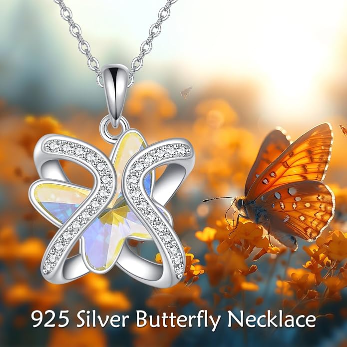 Crystal Necklace 925 Sterling Silver Crystal Pendant Necklace for Women Gift for Women