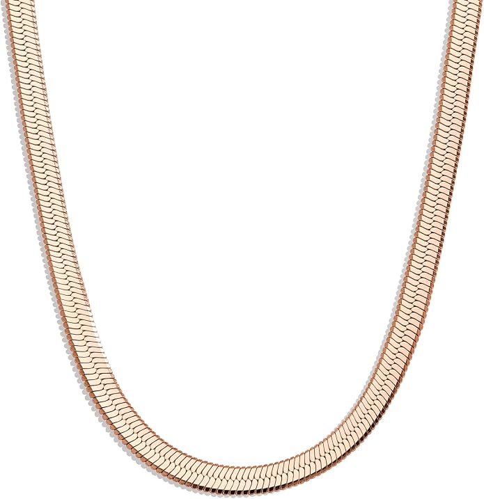 WomenGifts 14K Gold Silver Plated Herringbone Necklace for Women, Dainty Snake Chain Choker, Trendy Simple Long Layered Jewelry Non Tarnish, 3/4/5/8mm,14,16,18,20,22,24,26 Inch Thin & Chunky Options