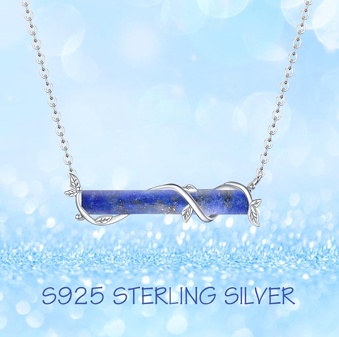 Bar Opal Leaf Necklace For Women S925 Sterling Silver White Opal Pendant with Leaf Charm Bar Pendant Jewelry Gift For Mom Daughter Wife