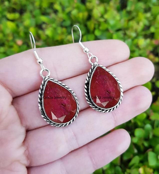 Pure 925 Sterling Silver Dangle Drop Earrings for Women, Pear Gemstone Handcrafted Earrings for Women & Girl ('Amethyst)