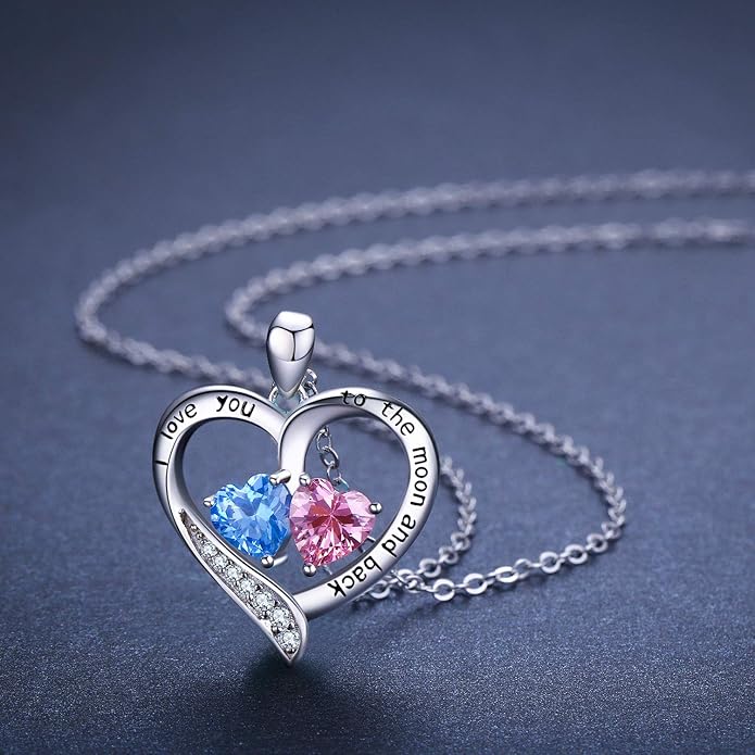 Cuoka 925 Sterling Silver Heart Necklace I Love You to The Moon and Back Pendant Sun Star Moon Necklace Jewelry for Women with Gifts Box