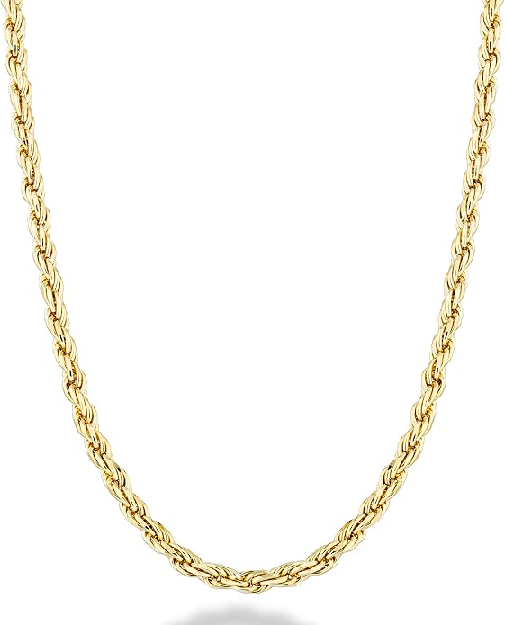 Miabella Italian 18K Gold Plated 925 Sterling Silver 2mm, 3mm Diamond-Cut Braided Rope Chain Necklace for Men Women, Made in Italy